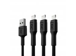Conjunto 3x Cabo USB GC Ray Green Cell - Lightning 120cm para iPhone, iPad, iPod, LED branco, carregamento rápido