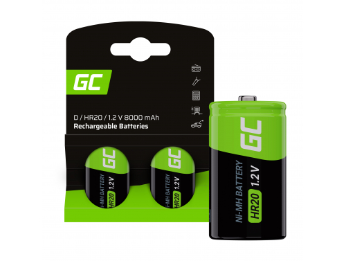 Green Cell Batterie Akku 2x D R20 HR20 Ni-MH 1,2 V 8000 mAh