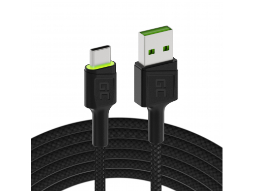 Cabo USB-C Tipo C 1,2m LED Green Cell Ray, com carregamento rápido Ultra Charge, Quick Charge 3.0