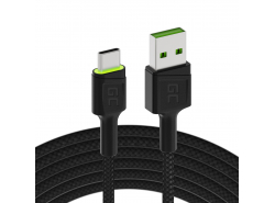 Cabo USB Green Cell GC Ray - USB-C 200 cm, LED verde, carregamento rápido Ultra Charge, QC 3.0