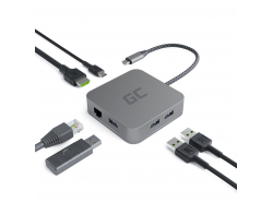 Adaptadora HUB USB-C Green Cell 6 em 1 (3xUSB 3.0 HDMI 4K Ethernet) para Apple MacBook Pro, Air, Asus, Dell XPS, HP, Lenovo X1