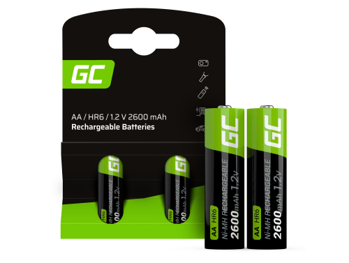 2x Pilhas recarregáveis AA R6 2600mAh Ni-MH Baterias Green Cell