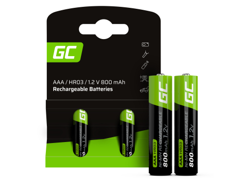 2x Pilhas recarregáveis AAA R3 800mAh Ni-MH Baterias Green Cell