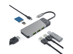 Adaptador HUB GC Connect 7em1 (3xUSB-A 3.1 HDMI 4K 60Hz USB-C PD 85W) para Apple MacBook M1/M2 Lenovo X1, Asus ZenBook, Dell XPS