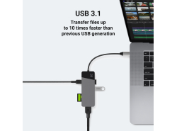 Estação de acoplamento, adaptador, Green Cell GC HUB2 USB-C 6 em 1 (USB 3.0 HDMI Ethernet USB-C) para Apple MacBook, Dell XPS e 