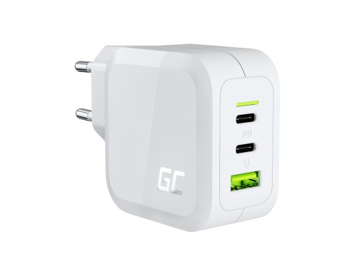 Green Cell Carregador de rede branco 65W GaN GC PowerGan para Portátil MacBook Iphone Tablet Nintendo Switch - 2x USB-C 1x USB-A