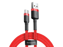 Cabo USB para USB-C Baseus Cafule 2A, Quick Charge 3.0, 200 cm, Transferência de dados 480Mb/s, Trança resistente, Cor vermelha