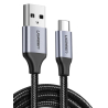 Cabo USB para USB-C UGREEN 300 cm, Carregamento Rápido Quick Charge 3.0, Alta Durabilidade, Preto e Prateado
