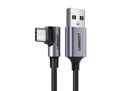 Cabo angular USB-A para USB-C UGREEN, 3A, 200 cm, Carregamento Rápido Quick Charge 3.0, Cor Preto e Prata