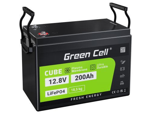 Bateria de fosfato de ferro e lítio LiFePO4 Green Cell 12V 12,8V 200Ah para painéis solares, casas móveis e barcos