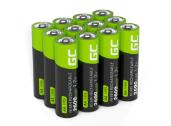 12x Pilhas recarregáveis AA R6 2600mAh Ni-MH Baterias Green Cell