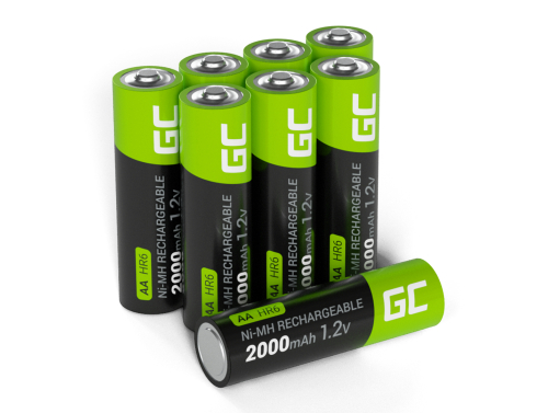 8x Pilhas recarregáveis AA R6 2000mAh Ni-MH Baterias Green Cell