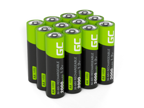 12x Pilhas recarregáveis AA R6 2000mAh Ni-MH Baterias Green Cell