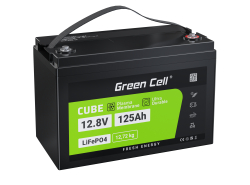 Bateria Lítio-ferro-fosfato LiFePO4 Green Cell 12V 12.8V 125Ah para painéis solares, autocaravanas e barcos