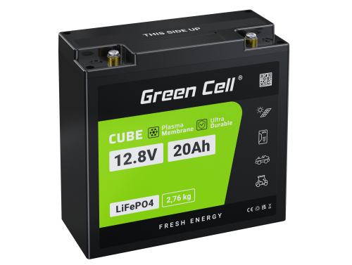 Green Cell® Bateria LiFePO4 20Ah 12.8V 256Wh de fosfato de ferro de lítio, Sistema fotovoltaico, de caravana
