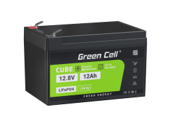 Green Cell® Bateria LiFePO4 12Ah 12.8V 153.6Wh de fosfato de ferro de lítio, Sistema fotovoltaico, de caravana