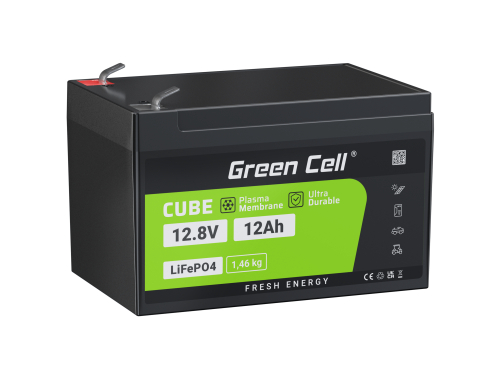 Green Cell® Bateria LiFePO4 12Ah 12.8V 153.6Wh de fosfato de ferro de lítio, Sistema fotovoltaico, de caravana