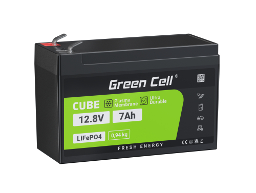 Green Cell® Bateria LiFePO4 7Ah 12.8V 89.6Wh de fosfato de ferro de lítio, Sistema fotovoltaico, de caravana