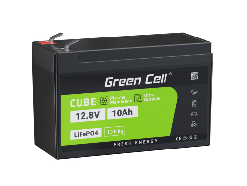 Green Cell® Bateria LiFePO4 10Ah 12.8V 128Wh de fosfato de ferro de lítio, Sistema fotovoltaico, de caravana