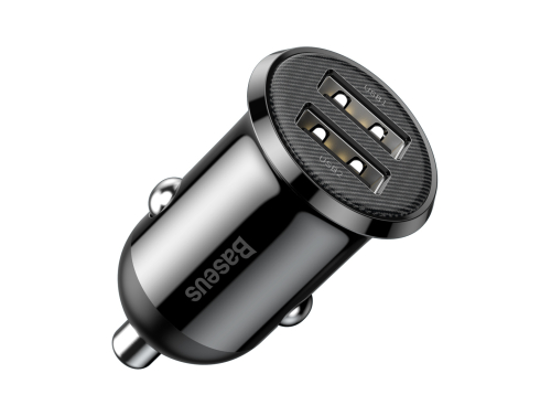 Carregador de carro Baseus Grain Pro 24W, 2x USB, 4.8A, Preto, Carregamento rápido para o seu telefone durante a viagem
