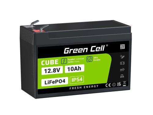 Green Cell CUBE LiFePO4 Bateria 10Ah 12.8V 128Wh de fosfato de ferro de lítio para UPS, Energia de emergência, Scooter, Quad