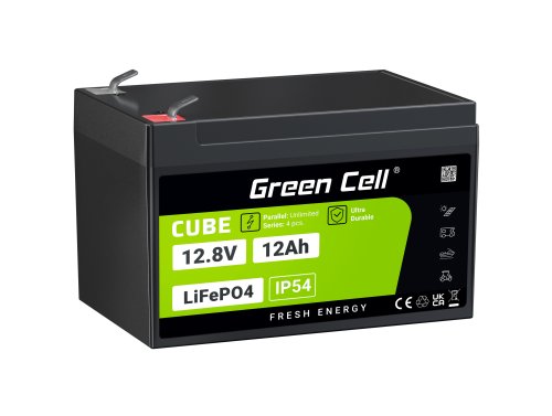 Green Cell CUBE LiFePO4 Bateria 12Ah 12.8V 153.6Wh de fosfato de ferro de lítio para Cadeiras de rodas, Brinquedos, Scooters