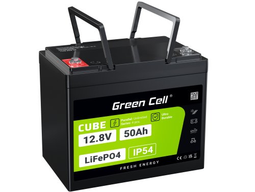 Green Cell CUBE LiFePO4 Bateria 50Ah 12.8V 640Wh de fosfato de ferro de lítio para Autocaravanas, Carrinhos de golfe