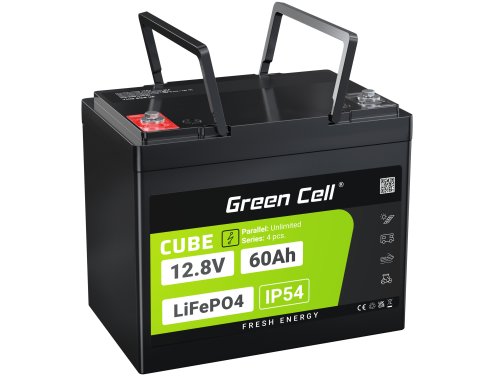 Green Cell CUBE LiFePO4 Bateria 60Ah 12.8V 768Wh de fosfato de ferro de lítio para Motores eléctricos, Autocaravanas, Elevadore