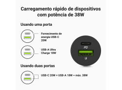 Green Cell Autoladegerät 38W GC PowerRide Nano38 mit USB-C USB-A Power Delivery und Ultra Charge Schnellladung