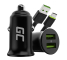 Green Cell Carregador de carro USB Power Ride Nano36, 2x USB-A, 36W Ultra Charge + LED Cabo USB-C de 120cm