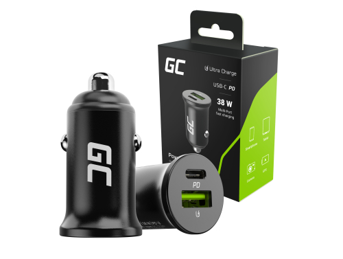 Carregador de carro Green Cell PowerRide Nano38 38W 6A USB-C USB-A com carregamento rápido Power Delivery 3.0 e Ultra Charge