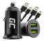 Green Cell Carregador de carro USB Power Ride Nano36, 2x USB-A, 36W Ultra Charge + 2x LED Cabo USB-C de 120cm