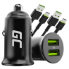 Green Cell Carregador de carro USB Power Ride Nano36, 2x USB-A, 36W Ultra Charge + 2x LED Cabo USB-C de 120cm