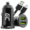 Green Cell Carregador de carro USB Power Ride Nano36, 2x USB-A, 36W Ultra Charge + LED Cabo Lightning de 120cm