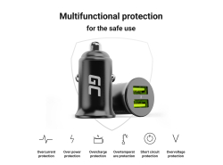 Green Cell Carregador de carro USB Power Ride Nano36, 2x USB-A, 36W Ultra Charge + LED Cabo Lightning de 120cm