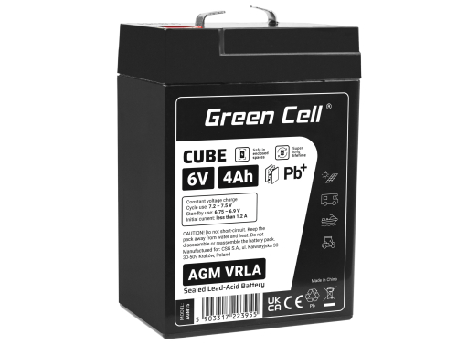 Green Cell CUBE AGM IP54 6V 4Ah Bateria de chumbo livre de manutenção para trator e carro