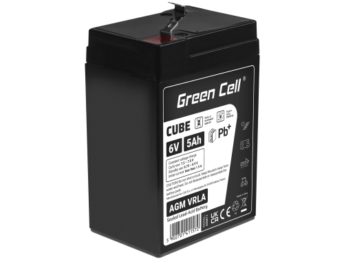 Green Cell CUBE AGM IP54 6V 5Ah Bateria de chumbo livre de manutenção para carros e brinquedos