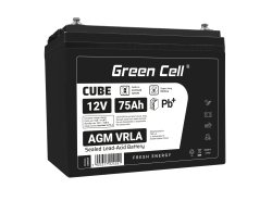 Green Cell CUBE AGM IP54 12V 75Ah Bateria de chumbo livre de manutenção para motor elétrico e autocaravana