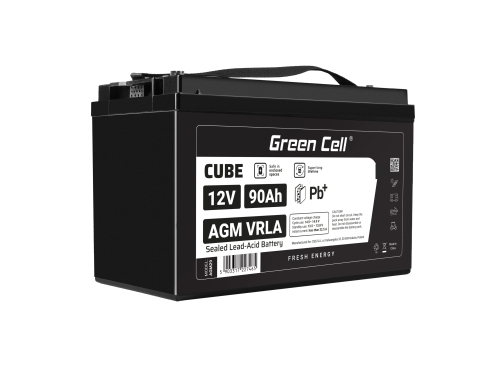 Green Cell CUBE AGM IP54 12V 90Ah Bateria de chumbo livre de manutenção para autocaravanas e fotovoltaicos