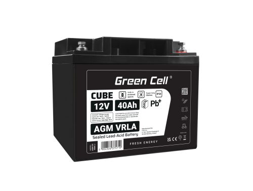 Green Cell CUBE AGM IP54 12V 40Ah Bateria chumbo livre de manutenção para bicicleta e trator