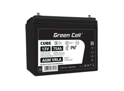 Green Cell CUBE AGM IP54 12V 75Ah Bateria de chumbo livre de manutenção para motor elétrico e autocaravana