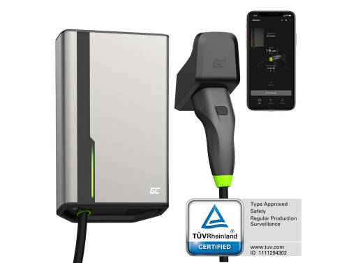 Green Cell GC HabuDen Wallbox 11kW 22kW 32A 7,5m Carregador para carro elétrico Tipo 2 EV com GC App Bluetooth WiFi