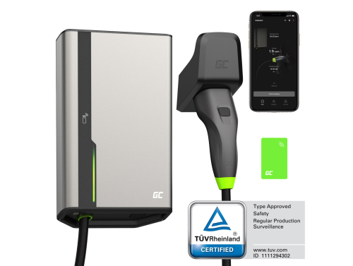 Green Cell GC HabuDen Wallbox 11kW 22kW 32A 7,5m NFC Carregador para carro elétrico Tipo 2 EV com GC App Bluetooth WiFi