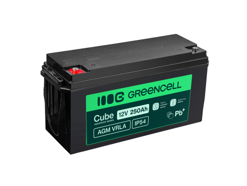 Bateria Green Cell Cube AGM VRLA IP54 12V 250Ah sem manutenção para camper, fotovoltaicos e painéis solares de barco