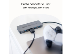 Adaptador Basic HUB Greencell USB-A 4in1 (4×USB 3.0) – transferência rápida de 5 Gb/s, estrutura de alumínio