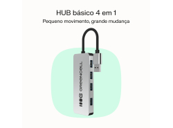 Adaptador Basic HUB Greencell USB-A 4in1 (4×USB 3.0) – transferência rápida de 5 Gb/s, estrutura de alumínio