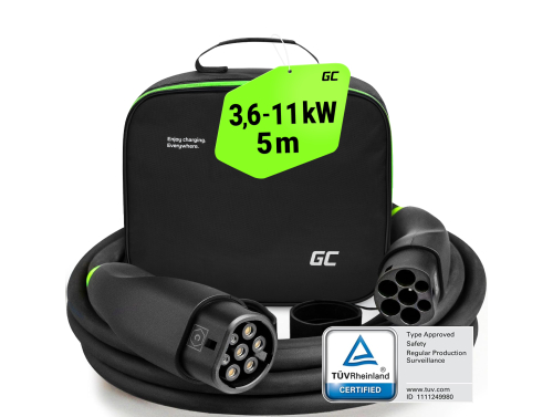 Green Cell Snap Cabo de Carga Tipo 2 EV 11kW 5m para Tesla Model 3 S X Y, Kia EV6, Hyundai IONIQ 5, BMW i3, Ford Mach-E