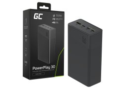 Greencell PowerPlay 30 - powerbank preto de 30 000mAh, 22,5W, 4 portas