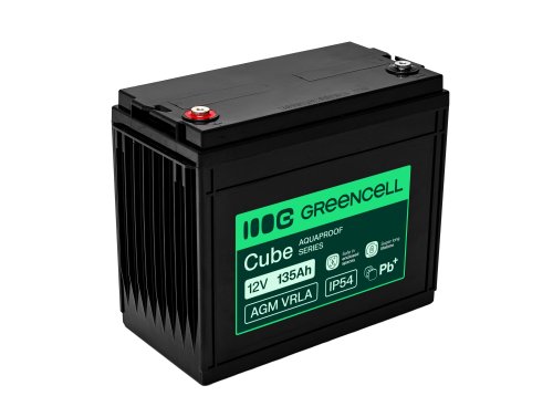 Greencell AGM VRLA 12V 135Ah bateria sem manutenção para barcos, fotovoltaica, painéis solares (341x173x287mm)