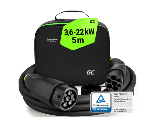 GC Snap Cabo de Carga Tipo 2 EV 11kW / 22kW 5m para Tesla Modelo 3 S X Y, VW ID.3, ID.4, Kia EV6, Audi E-Tron, Fiat 500e
